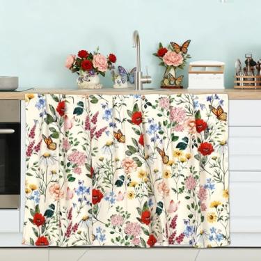 Imagem de FYSUIMU Cortinas de armário de flores vintage coloridas flores silvestres saia de pia botânica para cozinha, banheiro, lavanderia, sala de aula, 71 x 129 cm