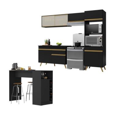 Imagem de Armário De Cozinha Modulado Com Bancada Americana Multimóveis Mp2209 Preto/dourado Preto/dourado