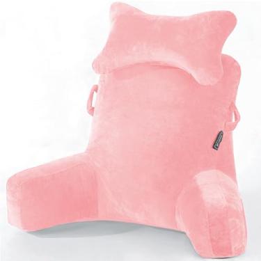 Imagem de SLIGUY Travesseiro de leitura - travesseiro de descanso de cama com rolo de pescoço removível e braço de suporte superior para sentar na cama, sofá ou no chão, almofada de leitura para leitura