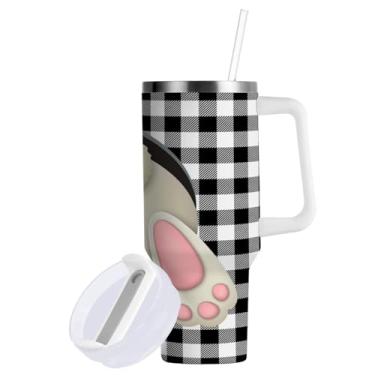 Imagem de Blueangle Copo de coelho da Páscoa de 850 g com alça e tampa de palha, copo isolado reutilizável de aço inoxidável garrafa de água caneca de viagem (342)