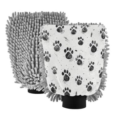 Imagem de Blueangle Pacote com 2 luvas para lavagem de carro com estampa de pata de cachorro - luvas de microfibra de chenille para lavagem de carro sem arranhões e limpeza doméstica, luva de detalhamento