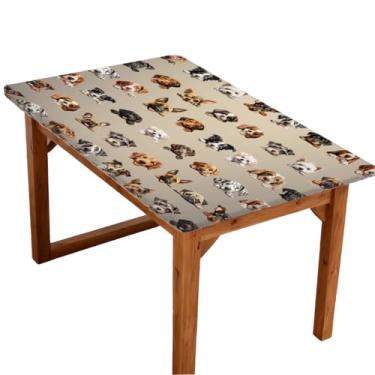 Imagem de hongjinglin Toalha de mesa retangular de 1,8 m com elástico para animais fofos, toalha de mesa elástica, retangular, impermeável, lavável, protetor de mesa para piquenique, jantar, cozinha, decoração