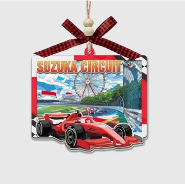 Imagem de Suzuka Circuit Ornamento de corrida inspirado na fórmula de corrida japonesa, design de pista de vitral de madeira e acrílico, decoração de carro suspenso ou árvore de Natal - presente para amantes de