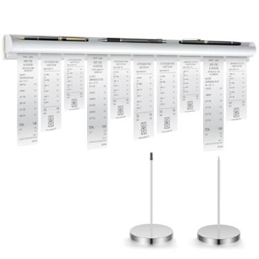 Imagem de Henoyso Rack de verificação deslizante de alumínio de 61 cm com compartimento para caneta e 2 peças de porta-recibos, armazenamento de recibos, restaurante, comida, caminhão, bilhetes, acessórios