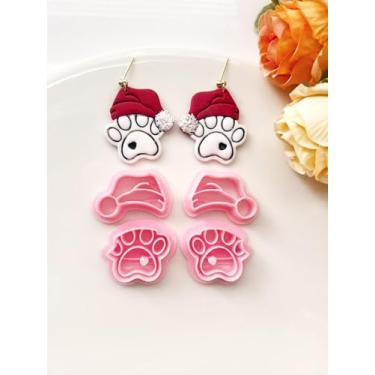 Imagem de Cortadores de argila de polímero de Natal, cortadores de brinco de inverno para joias de argila, kits de fabricação de brincos de Natal em 4 formas, cachorro, chapéu