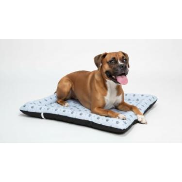 Imagem de Cama Pet Extra Grande para Cães, Retangular, 70x90cm, Algodão 100%, Impermeável e Lavável, com Zíper, Enchimento em Flocos de Espuma, Azul Bebê, Estampa Animal