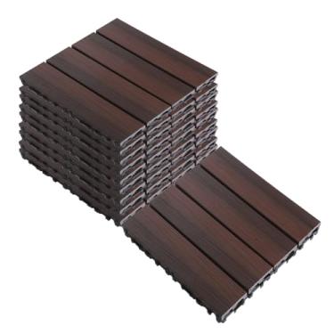 Imagem de SPXMQSS Decking composto, piso de jardim ao ar livre, telhas de deck interligadas WPC, para terraço de jardim, varanda, antiderrapante, fácil de instalar, ótima drenagem 30 x 30 x 2,2 cm A 33 peças