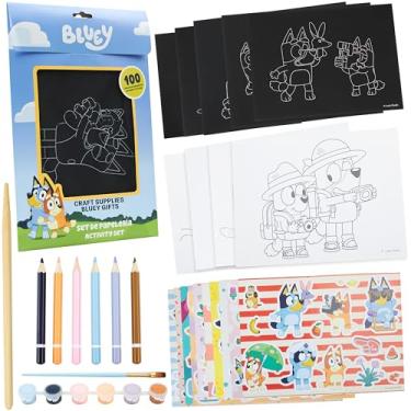 Imagem de BlueY Kit de artesanato infantil 4 em 1 DIY Kit criativo com aquarela arte de arranhões adesivos e páginas para colorir kit criativo presentes para meninos e meninas (conjunto multicolorido 4 em 1)