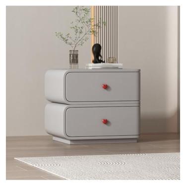 Imagem de SPXMQSS Mesa de cabeceira com 2 gavetas de armazenamento, mesa de cabeceira de madeira maciça sem necessidade de montagem mesa lateral para quarto sala de estar, 45 x 40 x 48 cm, cinza esquerdo
