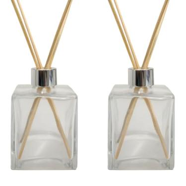 Imagem de Kit 2 Frascos Vidro Cubo 250ml – Difusor Aromatizador de Ambiente Luxo para Banheiro, Escritório e Casa(Prata)