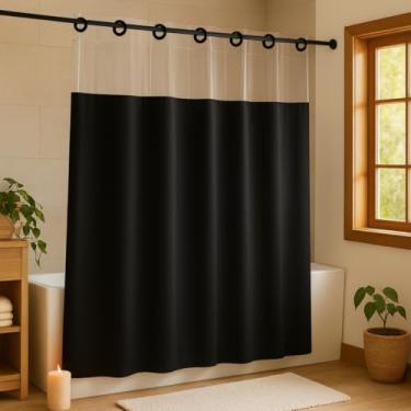 Imagem de Cortina Para Box de Banheiro em PVC Impermeável Antimofo com Visor Transparente - 1,38 x 2m (PRETO)