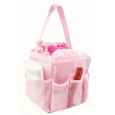 Imagem de FADTOP Organizador de chuveiro de malha, portátil, faculdade, dormitório, essencial para meninas, meninos, bolsa de banho, praia, acampamento, viagem, bolsa de higiene pessoal rosa