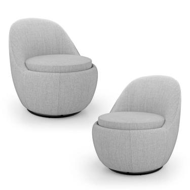 Imagem de Kit 02 Poltronas Orgânicas Living Memphis Base Giratória Linho Cinza Claro - Desk Design