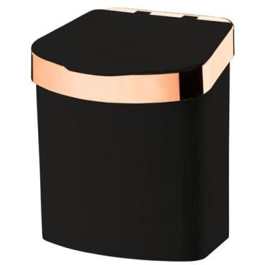 Imagem de Lixeira com Tampa 2,5 Litros Preta Friso Rose Bancada Future