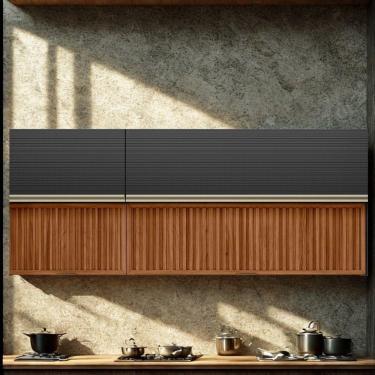 Imagem de Armario Aereo 120 Cm E Armario Aereo 60 Cm Ripado Proenca Nogueira Carbono Prime Demartez