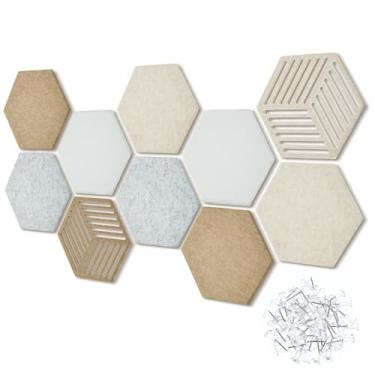 Imagem de ZJMCAJY 10 peças de azulejo de quadro de avisos de cortiça 30 cm x 26 cm Hexágono Feltro Adesivo de Alta Densidade com Pino Redutor de Ruído para Escritório em Casa e Jardim de Infância