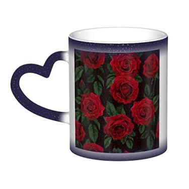 Imagem de Copo de café divertido rosa vermelha, copo de cerâmica sensível ao calor que muda de cor, 12 onças, para café/chá/leite/cacau, para adolescente/aniversário/festival/presentes