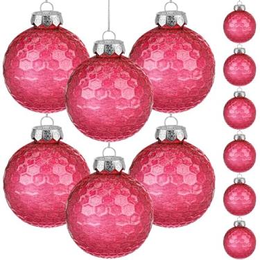 Imagem de Wettarn 12 bolas de enfeite de Natal transparentes com glitter de 8 cm - Decorações de árvore de Natal de plástico preenchíveis com tampas e cordas para pendurar, discoteca DIY - Design inspirado em