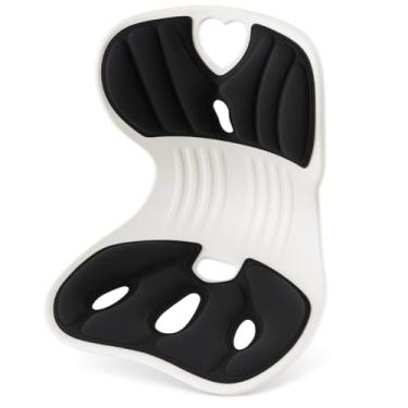 Imagem de Assento Ergonômico Estofado com Apoio Lombar, Espuma Alta Densidade, 33x35cm, Antiderrapante, Portátil, Branco/Rosa/Cinza, para Escritório e Home Office