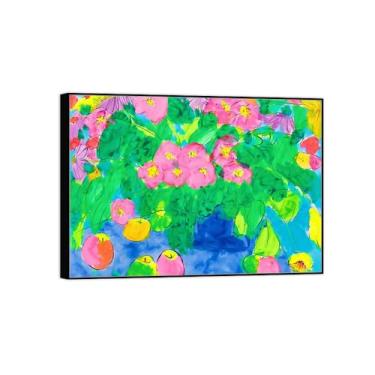 Imagem de BMZFYBS Pintura de arte de parede de flores - imagem de decoração vintage - flores rosa - impressões em tela de moldura preta para sala de estar 50 x 70 cm 20 x 27 pol