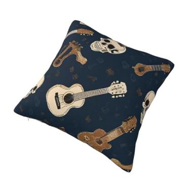 Imagem de Almofada quadrada decorativa com estampa de caveira mexicana - Design reversível, zíper oculto, poliéster macio para sofá, cama e carro - Hipoalergênico 56 x 56 cm