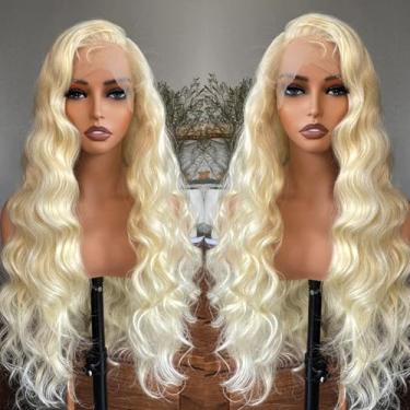 Imagem de SSSNIVIA Peruca loira sintética frente de renda sem cola 13x4 HD perucas frontais de renda pré-arrancadas 613 longas onduladas prontas para usar para mulheres negras 66 polegadas