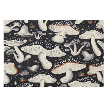Imagem de Wassud Tapete de porta de cogumelo preto 61 x 89 cm, tapete de área lavável antiderrapante com suporte de borracha, tapete macio e macio para sala de estar, quarto, entrada, entrada