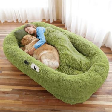 Imagem de Cama de cachorro humano, 189 x 113 x 30 cm, tamanho adequado para você e animais de estimação, cama de cachorro de pele sintética lavável para pessoas cochilando, cama ortopédica para cães,