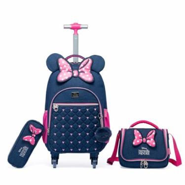 Imagem de Kit Mochila Lancheira Estojo Minnie Jeans Rodinha Disney