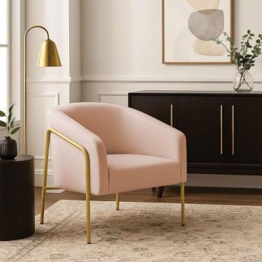 Imagem de Poltrona Sala Industrial Alta Dourado Stella Veludo Rosê D03 - D'rossi
