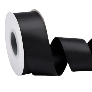Imagem de EUSOAR Fita preta, 1 rolo de 3,8 cm x 65 m, fita de cetim dupla face de tecido, fitas de seda sólida para artesanato, embrulho de presente, buquê de flores, convite de casamento, festa, decoração de