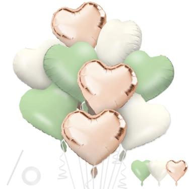 Imagem de Balões de coração verde sálvia creme champanhe, 15 peças, balões em forma de coração, balão em forma de amor de 45 cm para dia dos namorados, noivado, aniversário