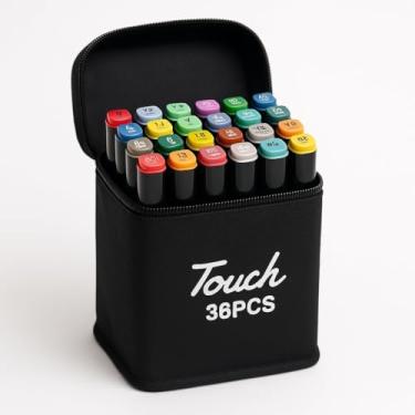 Imagem de Kit 36 Canetas Marcadores Artísticos com Ponta Dupla (Fina/Larga 1-6mm) | Tinta de Álcool, Secagem Rápida | Estojo Incluso | Ideal para Ilustração, Design, Mangá, Lettering