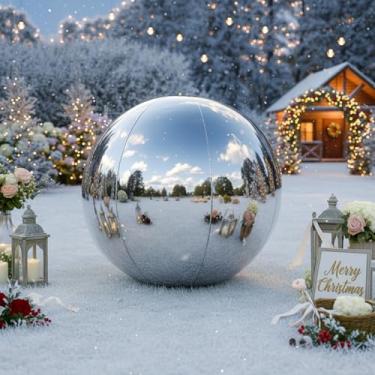 Imagem de Seenelling 1 bola espelhada inflável prata 50 cm reutilizável grande bola brilhante grande balão de discoteca decoração de eventos de PVC com bomba de ar elétrica para festa, casamento, palco ao ar