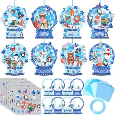Imagem de DoubleFill Kit de artesanato de globo de neve de inverno, 48 peças, faça seu próprio kit de artesanato de vitral de inverno, deixe nevar Ho Ho Ho papel para decoração de atividades de arte de janela