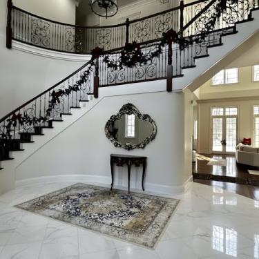 Imagem de Mont Brera Tapete de área de 15 x 23 cm para sala de estar, design persa vintage 15 x 23 cm com suporte antiderrapante para quarto, tapete lavável em mistura de lã e seda, lavável na máquina, tapete