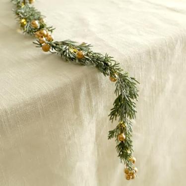 Imagem de SUNSET HOME Guirlanda de Natal com luzes, guirlanda de relit operada por bateria de 1,8 m com controle remoto e temporizador, pinheiro de cedro de toque real e frutas douradas para decoração de Natal