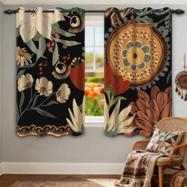 Imagem de GICDSU Cortinas blecaute florais para quarto, cortinas escurecidas de quarto 160 cm de comprimento, conjunto de 2 painéis, estilo meados do século, em laranja e branco, decoração boho cortinas vintage
