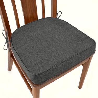 Imagem de AddGrace Almofadas de cadeira de cozinha antiderrapantes para cadeira de jantar com capa lavável na máquina, almofadas de assento de cozinha em forma de D com laços 42 x 40 x 5 cm, conjunto de 1 cinza