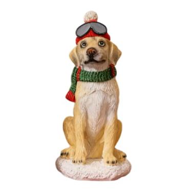 Imagem de Fenteer Estatueta de Cachorro Natalino para Decoração de Mesa, Pintada em Estilo Cartoon, Detalhada, Artesanal em Resina, Estátua Fofa em Resina, Miniatura de, Preto