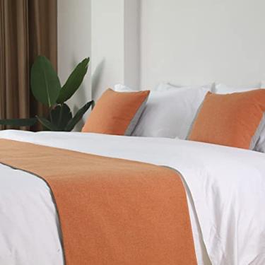 Imagem de Cachecóis para cama de hotel, colchas simples, cor sólida, Queen King, lenço, protetor para hotel, casa, pousada, quarto, cama, lenço, decoração-laranja||48 x 210 cm (cama de 1,5 m)