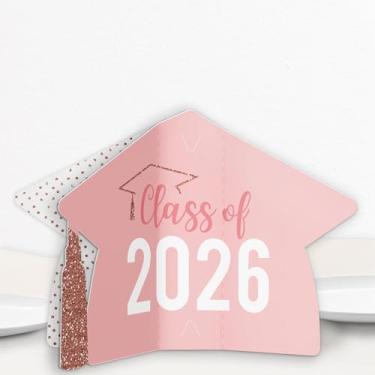 Imagem de Big Dot of Happiness 8 unidades de decoração de mesa de centro de mesa 3D de formatura ouro rosa empoeirado, classe independente de 2026, centros de mesa para festa de graduação rosa