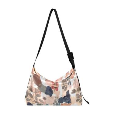 Imagem de Cute Sloth Kawaii Bolsa Hobo de Couro Animal para Mulheres Grande Masculina Bolsa de Couro Estampa de Folha Moderna Bolsa Designer de Ombro, Folhas de outono marrom colorido