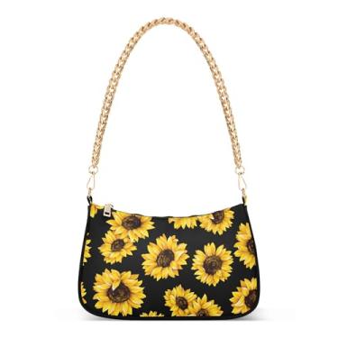 Imagem de Bolsa feminina camuflada, rosa, camuflada, Hobo, bolsa de ombro feminina, Estampa de girassol floral preta