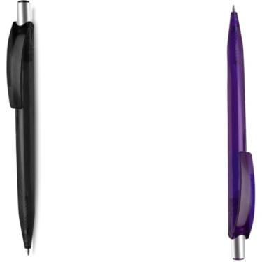 Imagem de Caneta Esferográfica em Alumínio Reciclado, Retrátil, Escrita Azul, Corpo Cilíndrico Emborrachado, Ponta 0.8cm, Ambidestro, 15g (Roxo e Transparente)