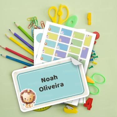 Imagem de Kit de Etiquetas Escolares Personalizadas Safari 01 para material escolar infantil, identificação de cadernos, livros, lápis, lancheira e garrafinha