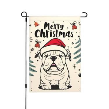 Imagem de Bandeira de jardim de Natal buldogue inglês dupla face vertical sazonal inverno ao ar livre decorações de gramado 12,5 x 18 polegadas