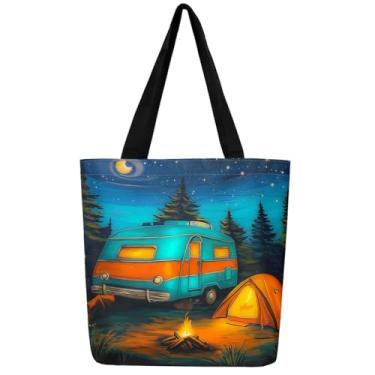 Imagem de Sacolas de lona Happy Camping, Tenda de Fogueira, RV Carro, Bolsas de Ombro de Grande Capacidade, Bolsa de Trailers de Viagem, Verde e laranja marinho, 50x40
