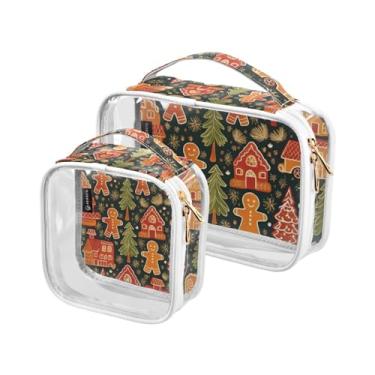 Imagem de GAIGEO Conjunto de bolsas de maquiagem transparentes de outono lindas folhas caídas, conjunto de bolsas de maquiagem para viagem, bolsas de cosméticos transparentes para mulheres, pacote com 2, Natal
