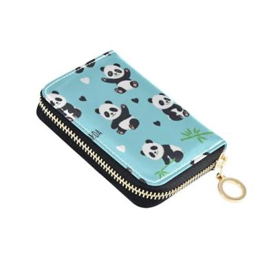 Imagem de Carteira feminina fofa de Pandas azul com porta-cartões pequena e fofa carteira de couro com zíper com bloqueio de RFID e bolsa para moedas